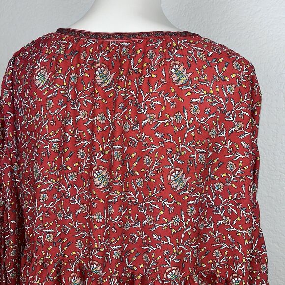 Max Studio Women's Red Floral Lightweight Long Sleeve Boho Tunic Top 1X - Picture 5 of 10